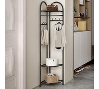 Porte-manteau d'angle Arbre de maison avec banc à chaussures, porte-manteau d'entrée avec 6 crochets métalliques, étagère à chaussures d'angle industrielle, étagère d'angle autonome, banc d'entrée