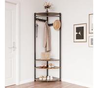 Porte-manteau d'angle avec banc à chaussures, arbre d'entrée d'angle avec 6 crochets doubles, porte-manteau d'angle avec rangement pour l'entrée, le couloir, le placard (Marron Vintage + Noir)