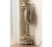 Porte-manteau d'angle moderne en métal avec 3 étagères et crochets, élégant et idéal pour la maison, la chambre à coucher et le salon, solution de rangement de qualité boutique