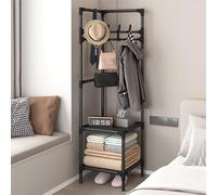 Porte-Manteau d'angle Noir élégant avec Deux Niveaux, Design Autonome pour Chambre et Salon, Cintre Pratique pour Un Rangement organisé
