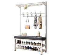 Porte-manteau de couloir 4 en 1 avec support à chaussures - 8 crochets et banc de rangement à chaussures à 2 niveaux - Meuble d'entrée nizer pour manteaux, chapeaux et chaussures