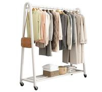 Porte-manteau de sol avec étagères - Cintre robuste avec roues universelles - 100 cm - Portant à vêtements autoportant pour sécher les vêtements (blanc)