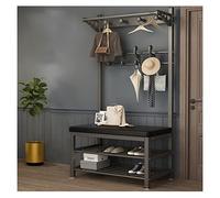 Porte-manteau d'entrée 3 en 1 avec banc, portant à vêtements exquis, rangement à chaussures à 2 niveaux, 8 crochets, accent élégant en fourrure, parfait pour la décoration de l'entrée de la maison