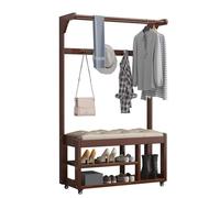 Porte-manteau d'entrée 5 en 1 avec banc de rangement, étagère à chaussures à 2 niveaux et 3 crochets à roulettes, assemblage facile, autoportant, nizer pour décoration d'intérieur