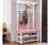 Porte-manteau d'entrée avec banc à chaussures, support en métal avec crochets, étagère idéale pour chambre à coucher, salon, couloir, 101,6 cm, blanc