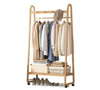 Porte-manteau d'entrée en bambou avec rangement à chaussures, design anti-basculement, étagères et roues, parfait pour chambre à coucher et salon (beige, 80 cm)