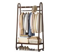 Porte-manteau d'entrée en bambou avec rangement à chaussures, design anti-basculement, étagères et roues de 99,1 cm, cintre polyvalent et nizer à chaussures pour chambre à coucher et salon (marron)