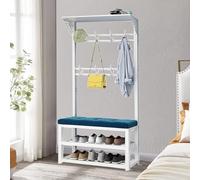 Porte-manteau d'entrée industriel avec rangement à chaussures, étagère autoportante 4 en 1 et crochets, assemblage facile pour une maison organisée