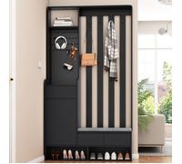 Porte-manteau d'entrée - Merax - Tabouret de rangement - Noir - 100x35x180 cm