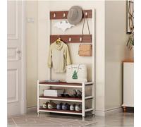 Porte-manteau d'entrée rustique avec organiseur à chaussures et banc - 7 crochets robustes, cadre en métal, assemblage facile, solution de rangement élégante pour décoration d'intérieur 170 x 100 x 30
