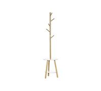 HomCom Porte-manteau design scandinave Branches 5 patères 2 étagères MDF blanc bambou verni
