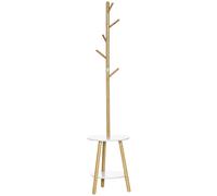 Porte-manteau design scandinave branches 5 patères 2 étagères MDF blanc bois bambou verni