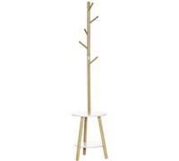 HomCom Porte-manteau design scandinave Branches 5 patères 2 étagères MDF blanc bambou verni