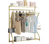 Porte-manteau double poteau avec crochets, étagère inférieure supérieure et tapis antidérapant pour la maison, la chambre à coucher, le balcon