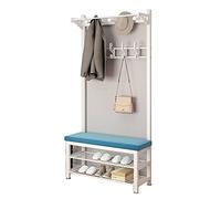Porte-manteau élégant avec étagère à 2 niveaux et banc portable en métal pour chapeaux, sacs à main et chaussures - Parfait pour le couloir, la chambre à coucher et l'entrée
