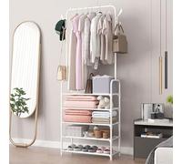 Porte-manteau élégant sur pied avec étagères - Organiseur de vêtements en métal avec crochets, solution de rangement pour entrée et couloir, support moderne