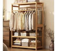 Porte-manteau en bambou avec étagère de rangement, cintre autoportant avec tringle de suspension, armoire ouverte pour chambre à coucher, entrée, bureau