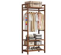 Porte-manteau en bambou avec étagères, capacité de 80 kg, cintre autoportant pour salon et chambre à coucher, disponible en tailles 70/80/90/100/110/120/130/170 cm