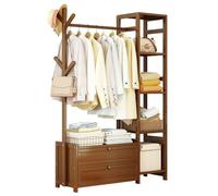 Porte-manteau en bambou avec étagères et tiroir - Cintre autonome pour vêtements - Support ouvert idéal pour chambre à coucher, couloir et salon Solutions de rangement