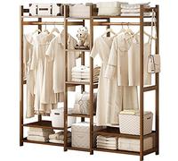 Porte-manteau en bambou avec structure en pin et penderie ouverte, solution de rangement élégante et fonctionnelle pour la maison et l'entrée