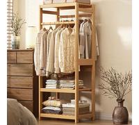 Porte-manteau en bambou de style scandinave avec compartiments de rangement, petite armoire ouverte pour entrée et chambre à coucher, élégante et fonctionnelle