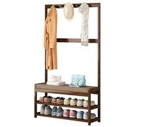 Porte-manteau en bois massif avec tabouret à langer et banc - Multi-usage avec crochets et étagère - Assemblage facile pour entrée et salon (80 cm)