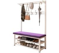 Porte-manteau en métal avec banc et rangement à chaussures à 2 niveaux - Grand couloir pour manteaux, chapeaux, sacs - Meuble d'entrée élégant (100,1 x 33 x 172 cm)