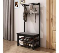 Porte-manteau en métal avec étagères - Banc de rangement à chaussures pour entrée ou couloir - Blanc - 100 x 33 x 172 cm - Crochets amovibles - Design élégant et fonctionnel