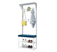 Porte-manteau en métal avec rangement à chaussures et crochets - Banc d'entrée autonome pour l'organisation et le style - Assemblage facile pour le salon