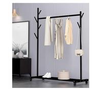 Porte-manteau en métal noir avec roulettes, cintre monopole, crochets de sol et étagère de rangement pour chambre à coucher, entrée et salon (100,1 x 46 x 168,9 cm)