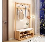 Porte-manteau et banc à chaussures en bois 4 en 1 de 180,3 cm - Arbre d'entrée élégant avec 9 crochets, 2 tiroirs de rangement et étagère à chaussures pour chambre à coucher et couloir (beige, 99,1 cm