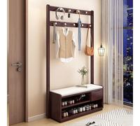 Porte-manteau et banc à chaussures en bois massif 4 en 1 de 180,3 cm - Arbre d'entrée élégant avec 9 crochets, 2 tiroirs de rangement pour chambre à coucher et couloir (beige, 100 cm)