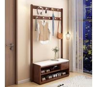 Porte-manteau et banc à chaussures en bois massif 4 en 1 de 180,3 cm - Arbre d'entrée élégant avec 9 crochets, 2 tiroirs de rangement et étagère à chaussures pour chambre à coucher et couloir (beige