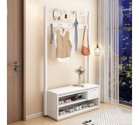 Porte-manteau et banc à chaussures en bois massif 4 en 1 de 180,3 cm - Élégant hall d'entrée avec 9 crochets, 2 tiroirs de rangement et étagère à chaussures pour chambre à coucher, couloir et entrée