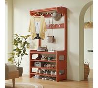 Porte-manteau et banc à chaussures multifonction en bois avec rangement Rouge 49 cm Parfait pour couloir et salon Gain de place Organiseur avec crochets