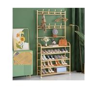 Porte-manteau et chaussures d'entrée empilable à 5 niveaux, porte-manteau moderne de luxe, étagère à chaussures en métal léger avec crochets à double rangée pour chambre à coucher, couloir, bureau