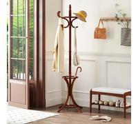 Porte-manteau et porte-chapeaux sur pied en bois avec support pour parapluie - Parasol de marché marron pour jardin, cour, véranda, ensemble de salle à manger FXCR6RELDCX3W0
