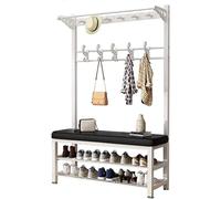 Porte-manteau et porte-chaussures 4 en 1 avec 8 crochets et 2 niveaux de rangement pour chaussures, meubles d'entrée élégants pour manteaux, chaussures et accessoires Parfait pour la maison