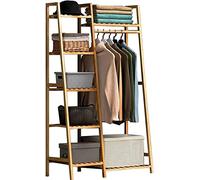 Porte-manteau exquis en bois avec étagères ouvertes pour chambre à coucher, solution de rangement de vêtements robuste et élégante
