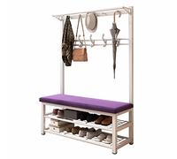 Porte-manteau exquis en métal avec banc à chaussures, porte-manteau avec étagère à chaussures à 2 couches et 10 crochets, entrée 3 en 1 avec siège et acier F