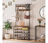 Porte-Manteau - HOOBRO - Meuble Entrée - Étagère à Chaussures 5 Niveaux - Marron Rustique - Style Vintage