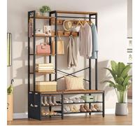 Porte-Manteau - HOOBRO - Meuble Entrée - Étagère à Chaussures - Marron Rustique - Style Vintage