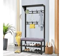 Porte-Manteau Industriel, Arbre D’entrée Autoportant avec Chaussure Beh, Porte-Manteau en Métal avec Porte-Chaussures Et Crochet, Conception De Rangement Supérieure, Dark Grey, 100cm