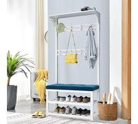 Porte-Manteau Industriel, Arbre D’entrée Autoportant avec Chaussure Beh, Porte-Manteau en Métal avec Porte-Chaussures Et Crochet, Conception De Rangement Supérieure, White Grey, 100cm