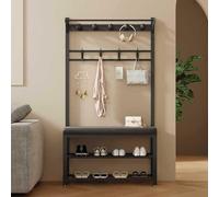 Porte-manteau industriel avec banc à chaussures et 9 crochets - Entrée 4 en 1 pour couloir et appartement - Design autonome élégant (170 x 100 x 33 cm)
