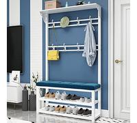 Porte-Manteau Industriel avec Banc à Chaussures - Meuble d'entrée Moderne, 11 Pieds et 2 Niveaux de Rangement pour Chaussures. Montage Facile. Dimensions : 100 x 30 x 172 cm.