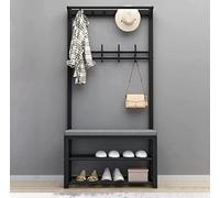 Porte-manteau industriel avec banc, arbre d'entrée avec étagère à chaussures à 2 niveaux et 10 crochets pour couloir d'entrée, porte-manteau autoportant avec rangement pour chaussures pour 6 à 8 paire