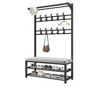 Porte-manteau industriel en métal avec banc à chaussures - 10 crochets 2 niveaux Shoe nizer 4 en 1 Arbre d'entrée avec rangement Facile à assembler 100 x 30 x 175 cm Design moderne