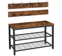 HOOBRO Porte-Manteau, Meuble d'entrée, Vestiaire, Portemanteau Mural avec 9 Crochets, Banc et étagère à Chaussures, Industrie, pour Vêtements, Chapeaux, Sacs, Entrée, Salon, Chambre, Bureau, EBF07MT01