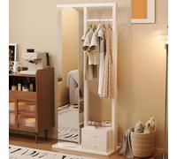 Porte-Manteau Miroir Pleine Longueur En Bois Massif, Miroir Intégral Rotatif À 360° ,Support de Cintre de Plancher avec Tiroir d'intimité, Porte-chapeau et Porte-Manteau pour l'entrée, la chambre